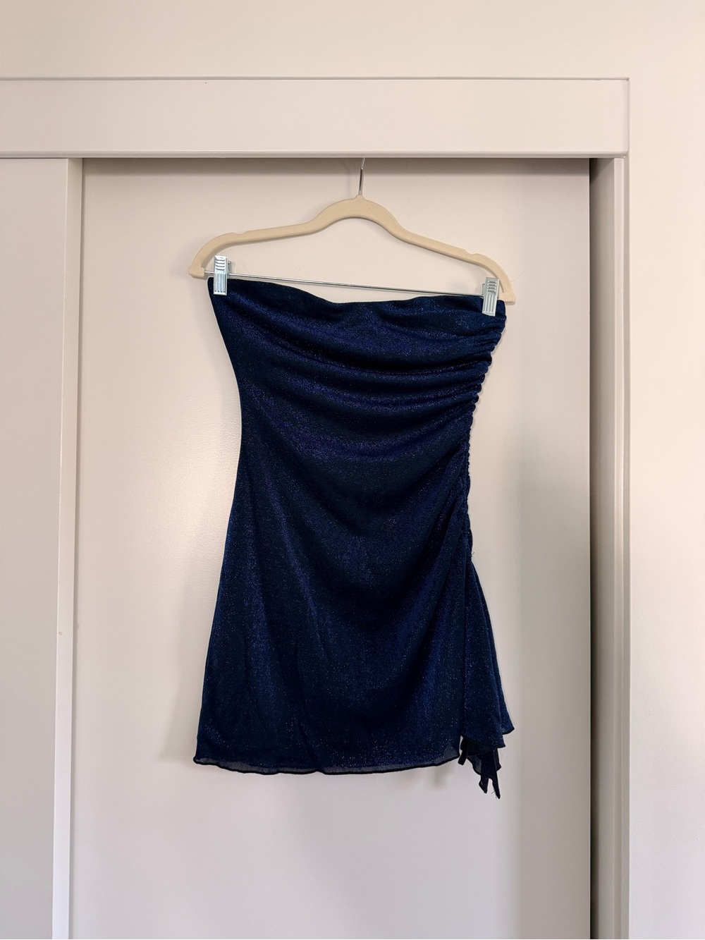 Princess Polly Strapless Navy Shimmer Mini Dress Size 6